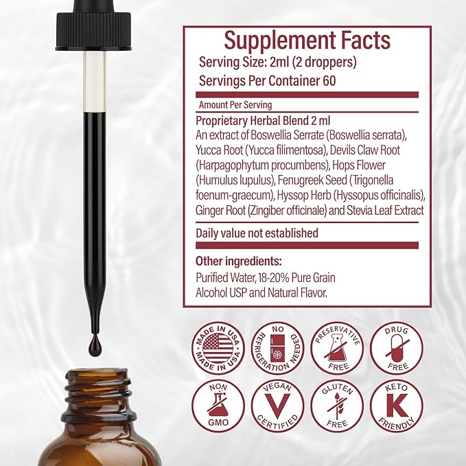 Joint + Muscle Liquid Support - Natural Herbal Blend - For Joint Support, Cartilage, Mobility & Heart Health - Fast-Acting Liquid Supplement - 98% Absorption - Made in the USA - 30-Day Supply