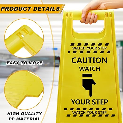3 Pcs Caution Watch Your Step Sign Safety Double Sided Floor Heavy Duty Plastic Warning Caution Sign for Home Yard Outdoor Wet Floor Step, 24 x 11.6 x 8 Inch, Black on Yellow