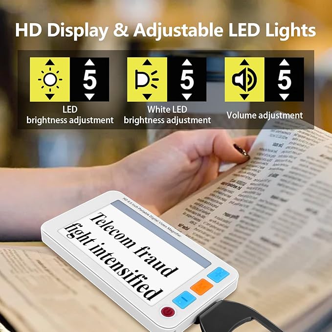 5.0 Inch Digital Magnifier,3X-48X Zoom Electronic Reading Aid,Simplified Buttons Digital Video Magnifier for The Visually Impaired, Low Vision, Color Blindness, Amblyopia