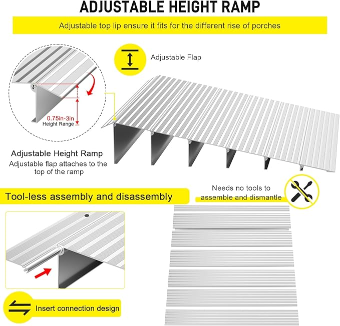 Door Threshold Ramp 6" Rise Door Ramp Aluminum Entry Ramp or Doorways Rated 800 lbs Load Capacity forWheelchair Scooters Power Chairs Walkers