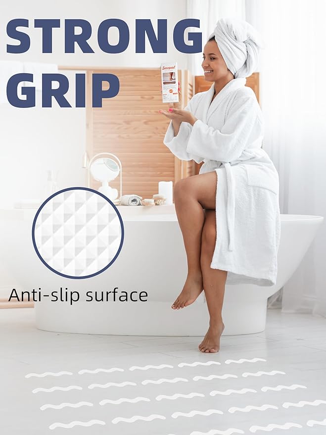 Anti Slip Shower Stickers, Adhesive Decals Safety Strips with Scraper for Bath Tub, Shower Floor, Stairs, 24 Pieces (White)