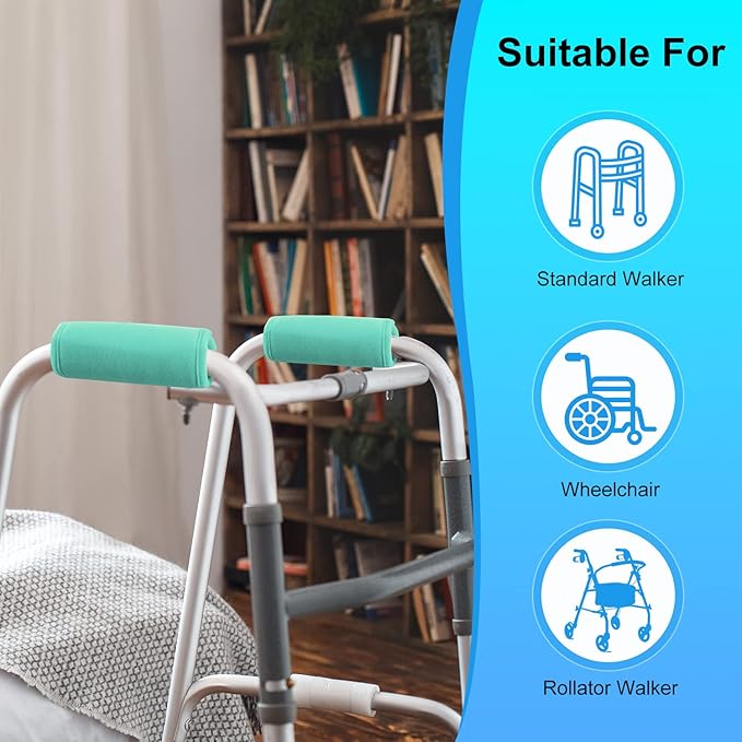 supregear Walker Grips (2 Pack), Soft Padded Hand Covers, Non-Slip Comfortable Cushion Padding for Folding Walker Handle, Moisture Wicking Mobility Accessory