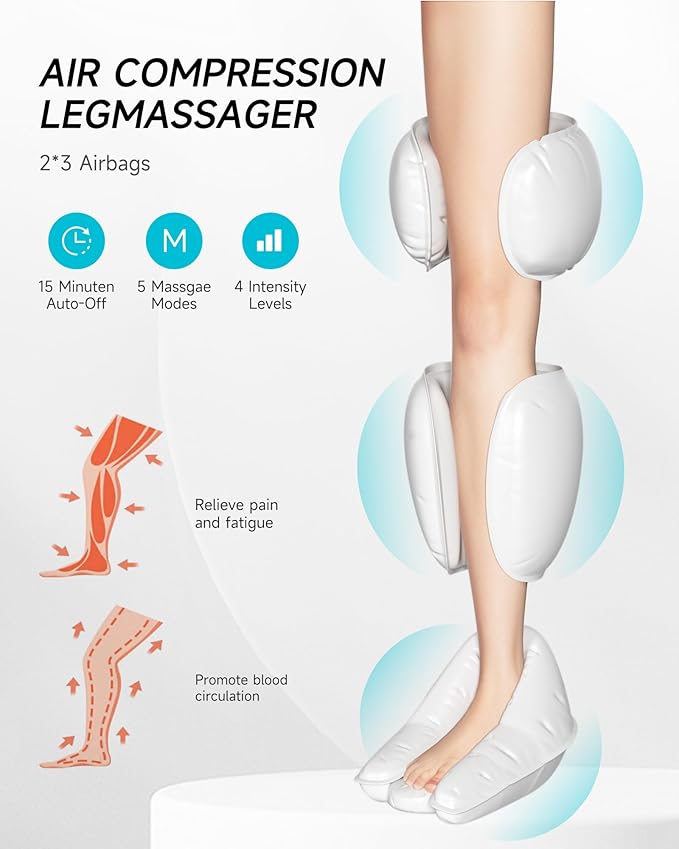 ALLJOY Christmas Gifts, Leg Massager for Circulation and Pain Relief FSA, Gifts for Men Women Dad Mom, Leg Massager with Heat and Compression, 2 Heat 5 Modes 4 Intensities 4 Extenders