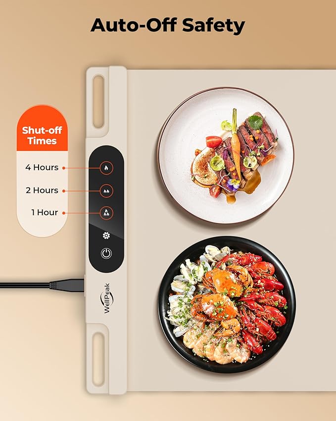 Electric Warming Mat for Food (2-Pack)-Full Surface Fast Heating Silicone Warmer Tray with 3-Level Temperature, Auto-Off, Raised Feet for Table Protection, for Gatherings, Parties,Home Buffet