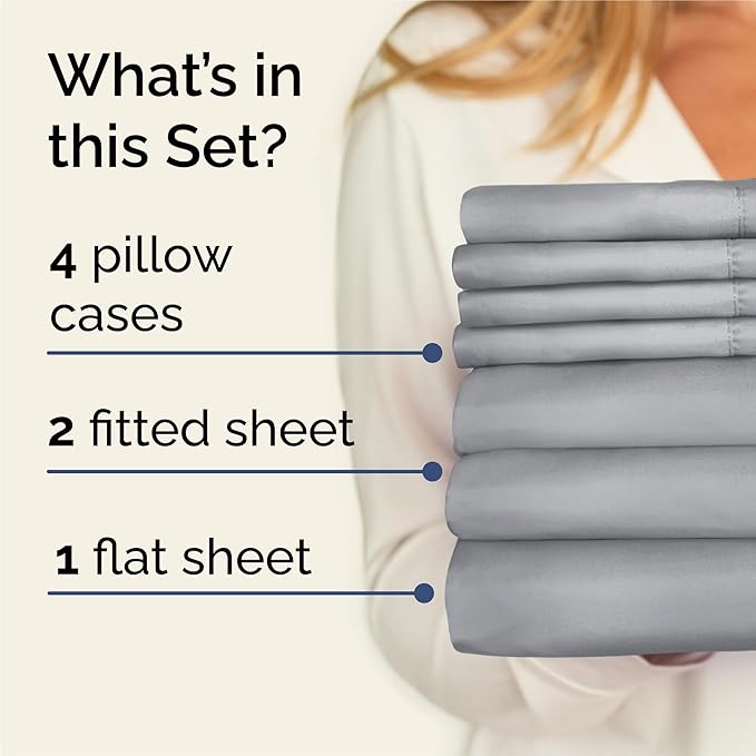 Split King 7 Piece Sheet Set - Cooling & Breathable Bed Sheets - Hotel Luxury Bed Sheets for Women, Men, Kids & Teens - Deep Pockets - Easy Fit - Soft and Wrinkle Free - Split King Steel Blue Sheets