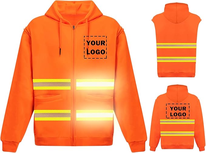 YOWESHOP High Visibility Reflective Safety Hoodie Jacket With Removable Sleeves Hi Vis Outdoor Protective Workwear Unisex