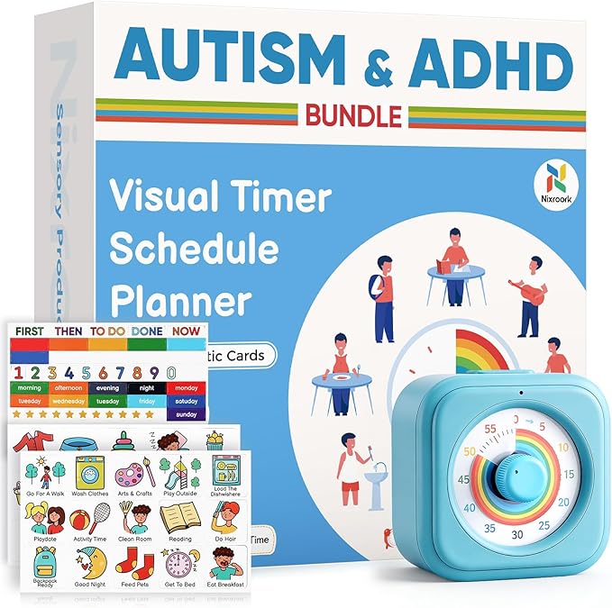 2-in-1 Visual Timer & Magnetic Visual Schedule for Kids, Autism ADHD Time Management Tool with 100+ Routine Chore Chat Magnets, Sensory Learning Materials for Home, Classroom, Special Education