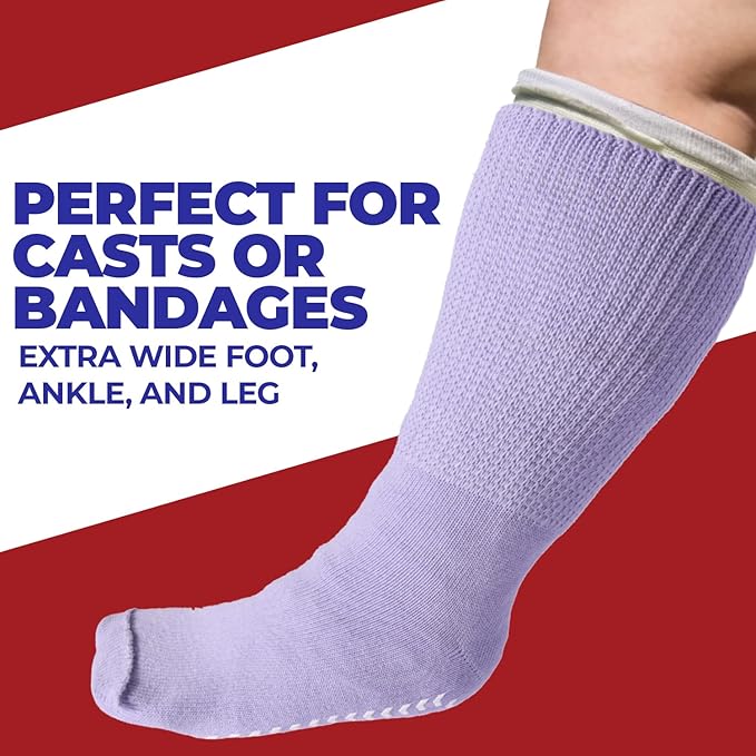 FORTIVO 2 Pairs Extra Wide Socks For Swollen Feet, Non-Slip Hospital and Diabetic Socks for Men and Women