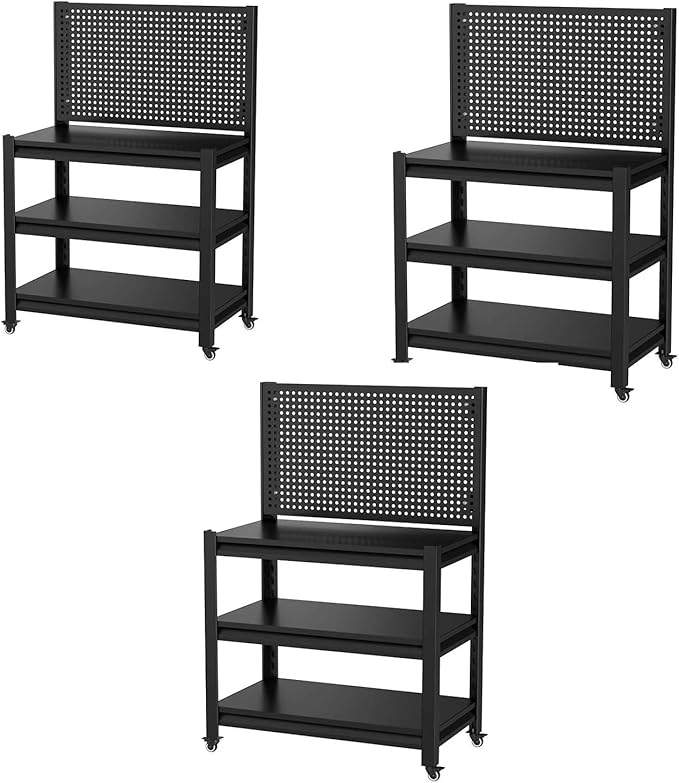 3 Sets Storage Shelves with Pegboard,Heavy Duty Garage Shelving Units and Storage,Metal Shelving Adjustable Shelves,Garage Storage Rack,Industrial Utility Shelf 47.2" H*33.46" W*18" D