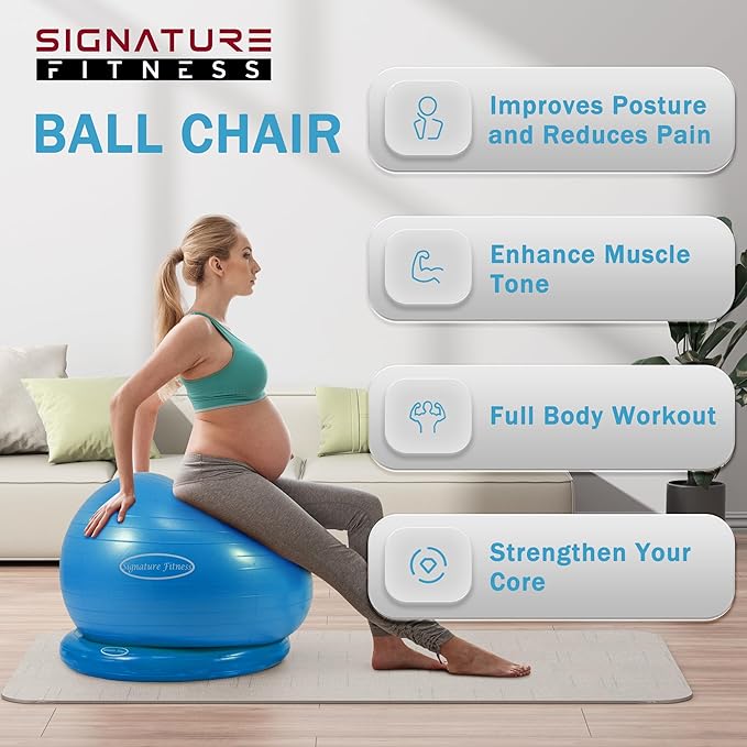 Fitvids Anti-Burst and Slip Resistant Exercise Yoga Fitness Birthing Ball with Quick Pump, 2,000-Pound Capacity, Multiple Colors and Sizes