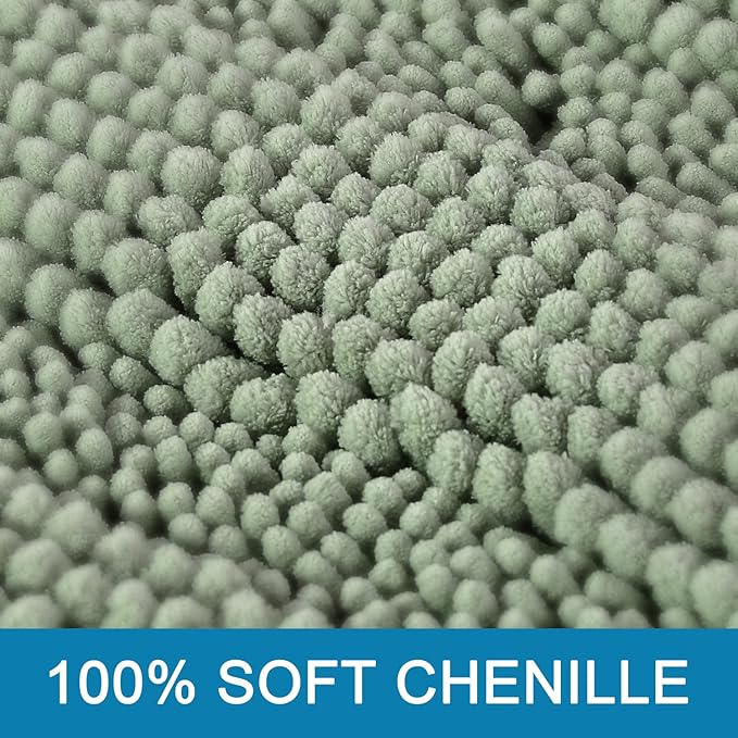 H.VERSAILTEX Bathroom Rugs Bath Mats Sets Super Absorbent Chenille Striped Bath Mats Non Skid Machine Wash Dry Rugs for Bathroom Floor Set of 2(Sage, 24 x 36 Plus 20 x 32 - Inches)