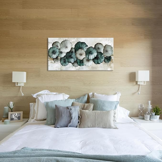 Abstract Cyan Floral Flower Wall Art for Living Room Office Contemporary Art Deco White Painting Prints Modern Canvas Artwork Over The Couch Bedroom Decor