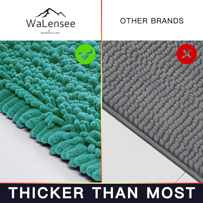 Walensee Bathroom Rug Non Slip Bath Mat (44x24 Inch Turquoise) Water Absorbent Super Soft Shaggy Chenille Machine Washable Dry Extra Thick Perfect Absorbant Best Large Plush Carpet for Shower Floor