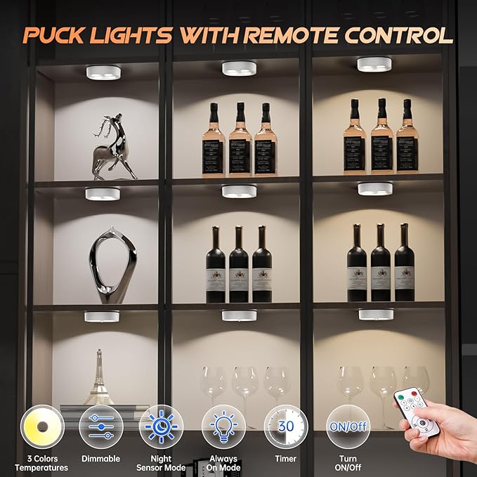 3PCS Motion Sensor Closet Puck Light, Wireless Rechargeable Stair Step Lights Indoor with 3 Colors Temper, Magnet Stick on Lighting for Cabinet,Hallway,Stairway,Bathroom,Bedroom,Kitchen