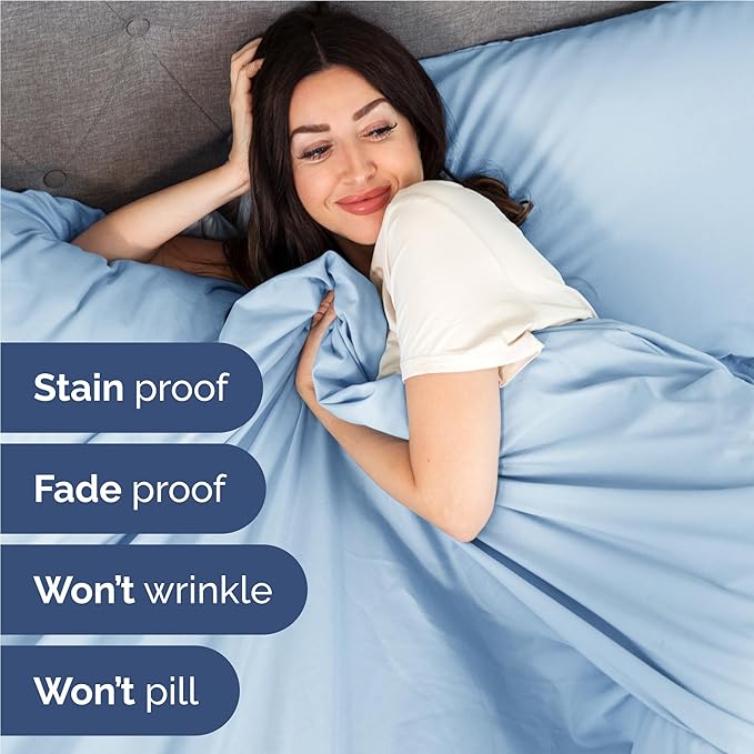 Twin XL 4 Piece Sheet Set - Cooling & Breathable Bed Sheets - Hotel Luxury Bed Sheets for Women, Men, Kids & Teens - Deep Pocket Bedding w/Easy Fit - Soft & Wrinkle Free - Twin XL Light Blue Sheets