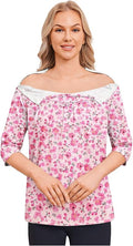 Deyeek Post Shoulder Surgery Shirt for Women Chemo Tear Away Shirt Snap Button 3/4 Sleeve Recovery Adaptive Clothing