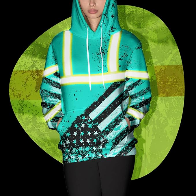 US Flag High Visibility Hoodie for Men Reflective Hoodie Safety Workwear for Worker Runner Patriotic ACC02