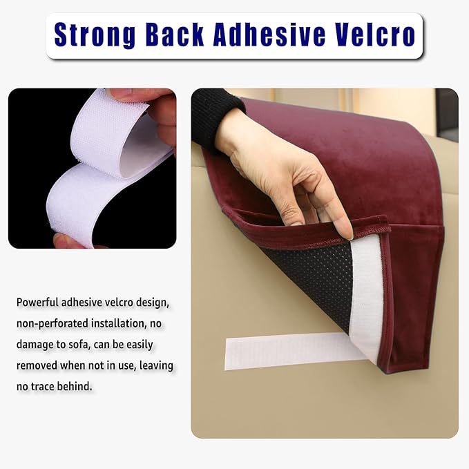 Velvet Recliner Head Pillow with Non-Slip Base - Adjustable Neck Support for Pain Relief in Home, Office and Travel (Wine)