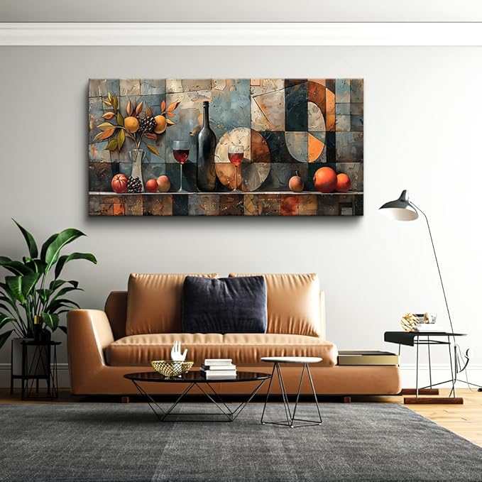 KELIYUAN Large Canvas Wall Decor For Kitchen Wall Art For Living Room Dining Room Decorations Wine Glass Painting Still Life Abstract Picture Artwork Pub Wall Mural Posters Home Decor 24"x48"