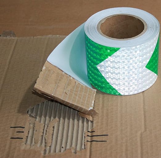 Green and White Reflective Tape Outdoor Waterproof 3 inch X 66 feet, High Visibility Conspicuity Safety Industrial Marking Tape