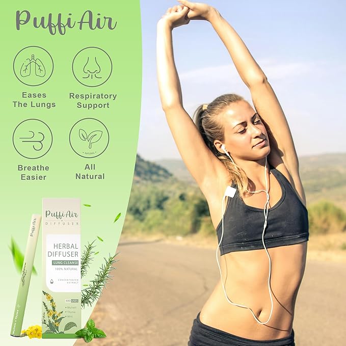 PUFFIAIR Day to Night Harmony Duo Herbal Diffuser Pen Set | Mullein and Melatonin Inspired Blends | Green Blue | 2 Count