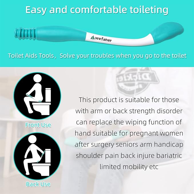 Toilet Aids Wiping Long Reach （2 Pack） Comfort Wipe Wand Bottom Buddy Toilet Self Tissue Aids for Toileting, Self Help Wipe Butt for Fat People，Limited Mobility,Elderly, Pregnancy,with hooks.