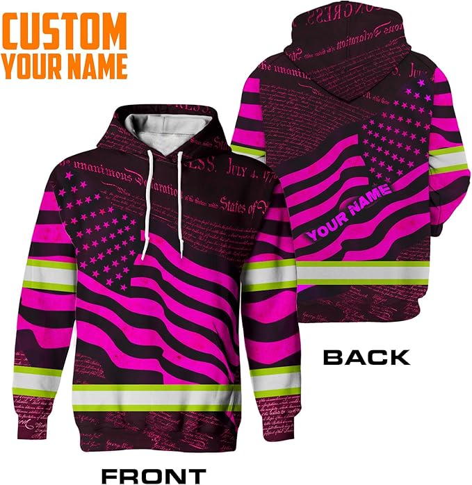 US Flag High Visibility Hoodie for Men Reflective Hoodie Safety Workwear for Worker Runner Patriotic ACC02