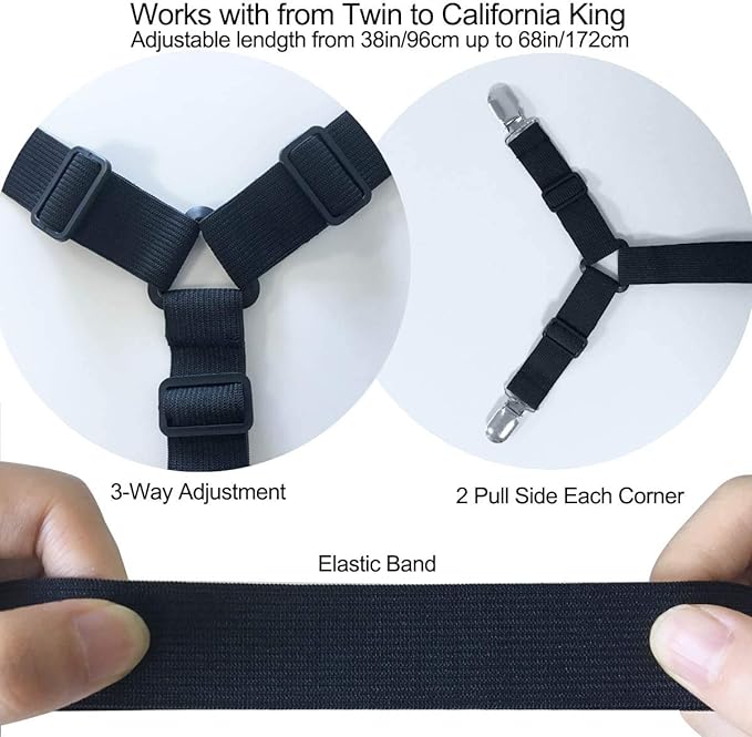Bed Sheet Holder Straps - Sheet Straps Adjustable Bed Sheet Clips Fasteners Keep Sheets Stays in Place,2Pcs/Set Black