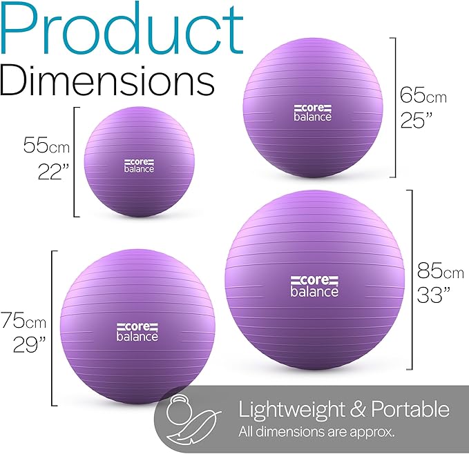 Core Balance Pregnancy Ball with Air Pump - Ideal for Prenatal Yoga, Pilates, and Maternity Exercises, Doubles as Office Chair, Stability and Balance Training, Physical Therapy Equipment (22-33")