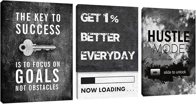 Large Black Inspirational Wall Art Motivational Wall Art 3 Pieces Canvas Wall Art Office Decor Hustle Quotes Poster Painting Print Artwork Framed for Bedroom Living Room Gym(72''Wx 36''H)
