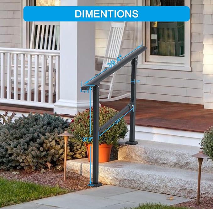 3 Steps Handrail for Outdoor Steps, Premium Aluminum Alloy Railing Set, Porch Railing Kit,Free Installation Kits Included, Used Under Harsh Weather Conditions,Rust Free, for 2-3 Steps