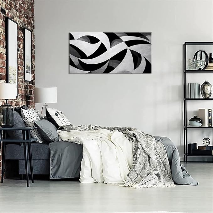 White and Black Abstract Cube Wall Art for Living Room Office Modern Pattern Grey Painting Prints Cool Canvas Artwork Over The Couch Bedroom Decor