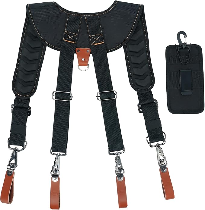 KUNN Leather Tool Belt Suspenders Construction Bag Suspenders Molded Air Channel Work Belt Suspender for Carpenter Electrician,Brown