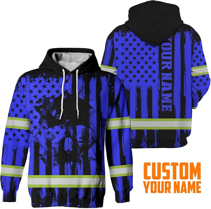 US Flag High Visibility Hoodie for Men Reflective Hoodie Safety Workwear for Worker Runner Patriotic ACC02