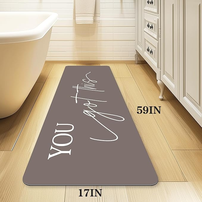 Bath Mat, Bathroom Mat Rugs Super Absorbent Shower Mats Non Slip Quick Dry Thin Rubber Mats for Bathroom Floor Fit Under Door, Shower Rug for Bathtub, Shower, Beige