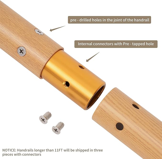 Handrails for Indoor Stairs,Deck,Slope,Modern Aluminum Handrail Set, Wall Mounted, with Zink-Alloy Brackets Aluminium Railing System,Rust Free. (Cherry Wood Grain, 17 FT-New)