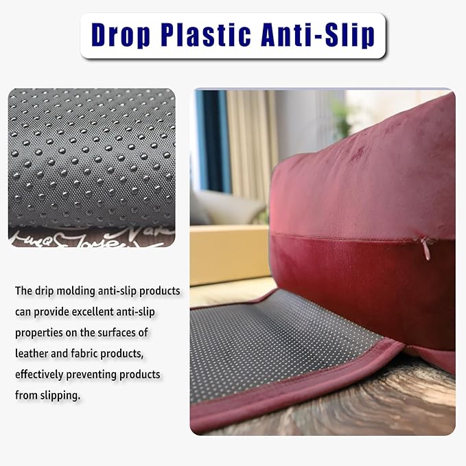 Velvet Recliner Head Pillow with Non-Slip Base - Adjustable Neck Support for Pain Relief in Home, Office and Travel (Wine)