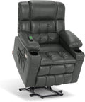 MCombo Dual Motor Small Power Lift Recliner Chair for Elderly, Lay Flat Lift Chair with Heat and Massage, Petite Lift Chair, Cup Holders, Faux Leather 7893 (Grey, Small)