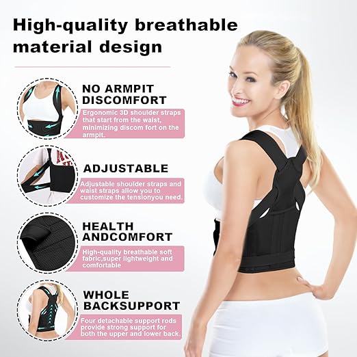 Posture Corrector for Women and Men,4 In 1 Adjustable Full Back Brace,Posture Braces Can Relieve Upper and Lower Back Pain, Shoulder Braces for Hunchback,Scoliosis, Lumbar Spine, Spine(Large Black)