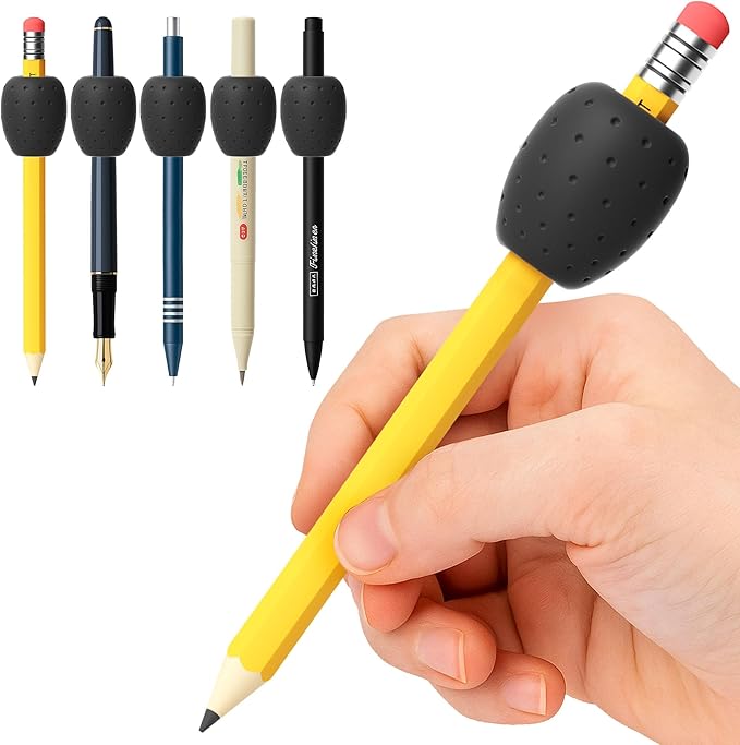 ELETIUO 6-Pack Weighted Pencil Grips,0.6oz Silicone Handwriting Aid for Kids&Adults, Special Needs & Artists. Improves Penmanship & Fine Motor Skills for Autism,ADHD,Tremors, Dyspraxia & Therapy,Black