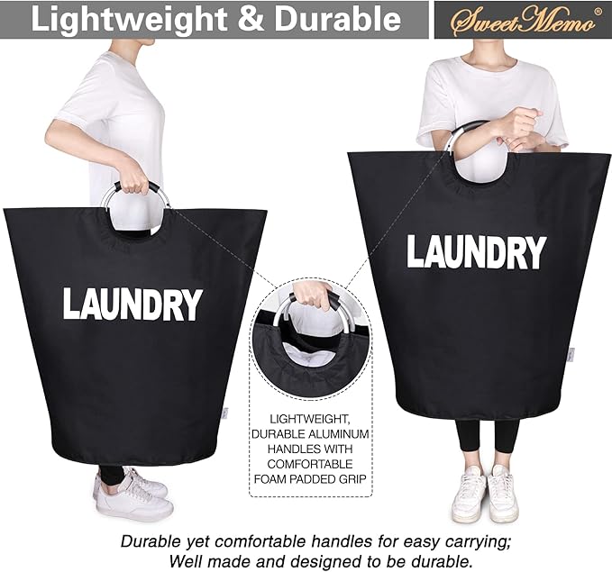 Laundry Basket Collapsible，Freestanding Clothes Hamper Bag with Handles – Tall Folding Dirty Laundry Bin，Sturdy Laundry Sorter for College Dorm，Laundry Room – Jumbo Size 161L (Black)