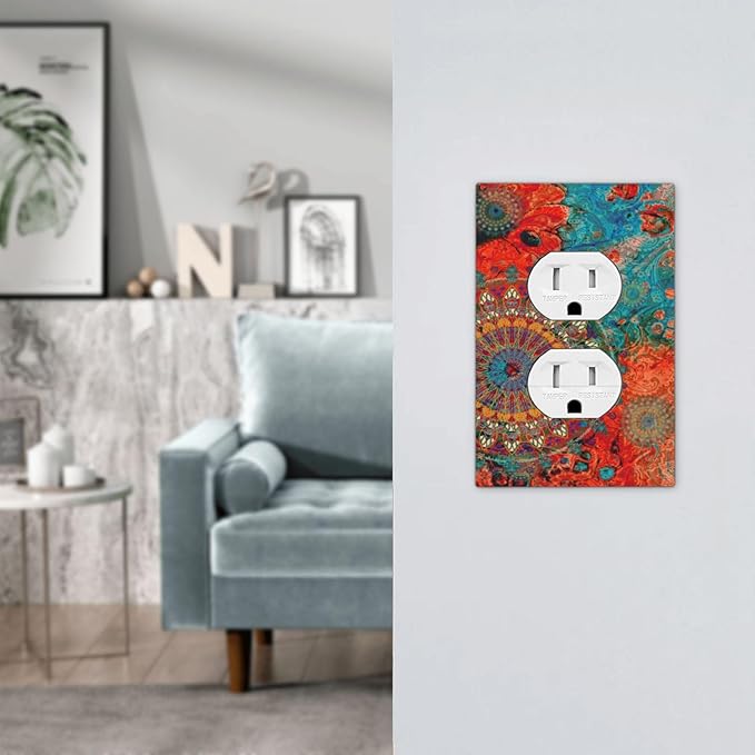 Abstract Ombre Colorful Indian Mandala 1 Gang Single Duplex Light Switch Plate Outlet Plate Cover Decorative Wall Plate Switchplate Electrical Receptacle Faceplate for Bedroom Bathroom Decor