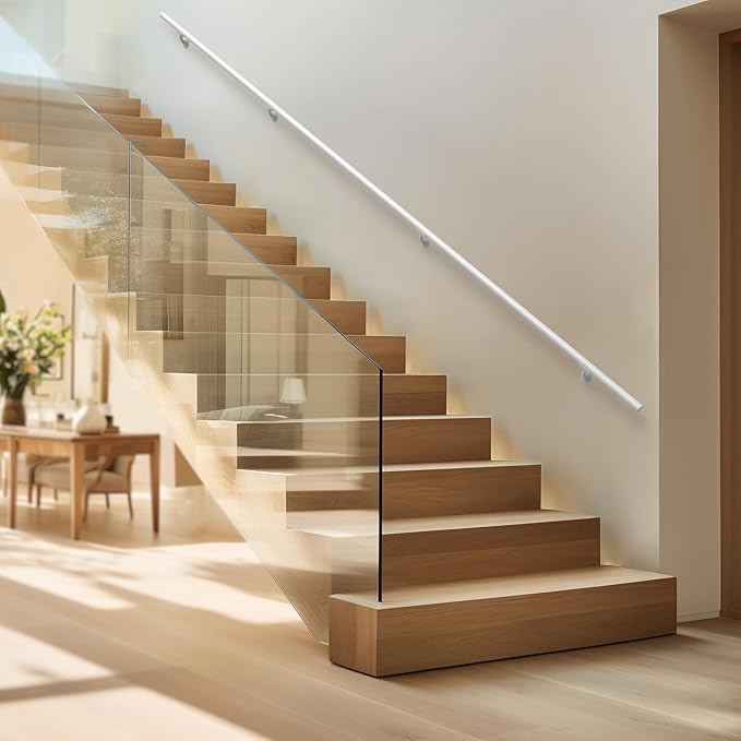 Meranti Aluminum Handrail for Indoor or Outdoor Steps and Stairs – Hand Rails for Elderly – DIY Complete Stair Railing Kit (AHR, Glossy White, 5' Length)