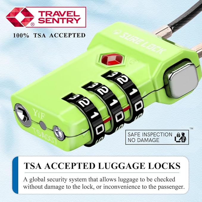 SURE LOCK TSA Approved 3-Digit Combination Luggage Locks – Open Alert Indicator, Re-settable Code with Zinc Alloy Body, Easy-Read Dials for Suitcase, Backpack, Gym Locker & Toolbox (Multiple Colors)