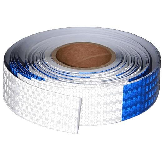 Reflective Tape Blue and White 2 inch X 166 feet, Outdoor Waterproof Hazard Conspicuity Warning Industrial Marking Tape