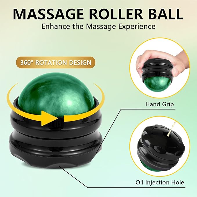 Sore Muscle Massage Oil for Massage Therapy, with Massage Roller Ball & Thumb Saver Massager, Body Massage Oil for Relaxing Joints & Muscles with Arnica, Valentines Day Gifts for Her Him