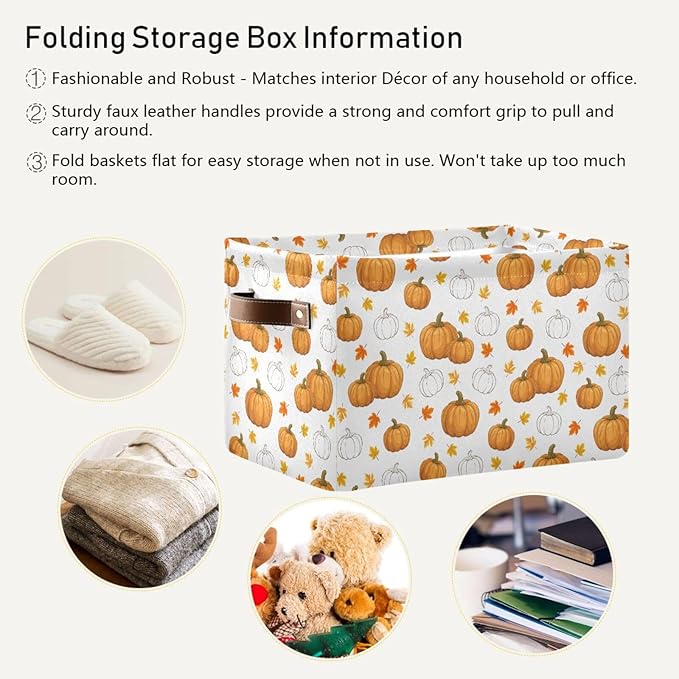 Storage Basket Bin Pumpkin Organizer Basket Collapsible Shelf Basket Cube with handle for Nursery Bedroom Bathroom