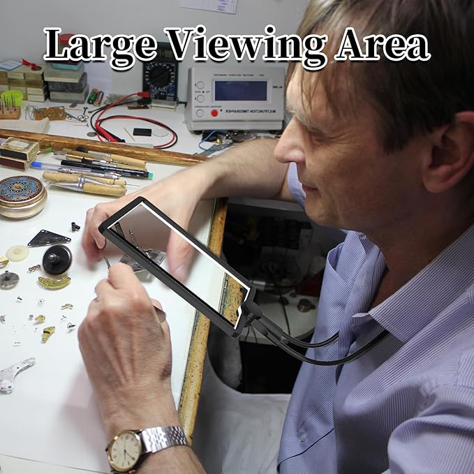 Hands Free 9.4"x6.7" Full-Page 5X Magnifying Glass for Reading, Large Lighted Magnifier with 50 LED Lights, Flexible Gooseneck Magnifier for Neck Wear Repair Sewing Low Vision Elderly