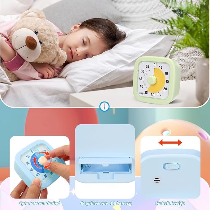 2 Pack Visual Timer 60 Minute Countdown Timer Colored Countdown Clock for Homeschool Supplies Study Tool, Classroom Home Office Time Management Tool (Classic, Blue, Green)