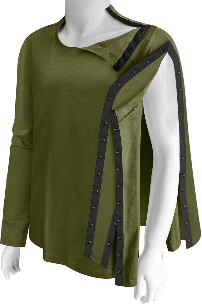 Unisex Post Shoulder Surgery Recovery Shirts - Full Tear Away Snap Long Sleeve Men Chemo Port Shirts for Men Women